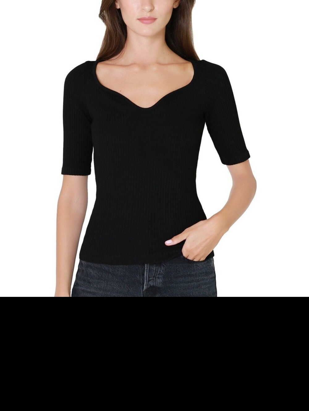 Citizens Of Humanity Black Ribbed Short Sleeve Tee - Picture 3 of 7
